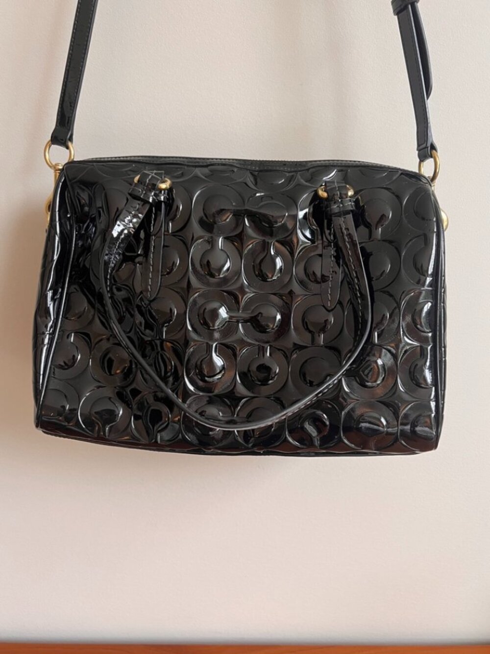 Coach Black Patent Leather Embossed Signature Satchel | Crossbody | Authentic - Picture 3 of 13